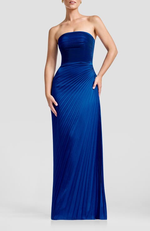 Kinley Accordion Pleat Strapless Evening Gown