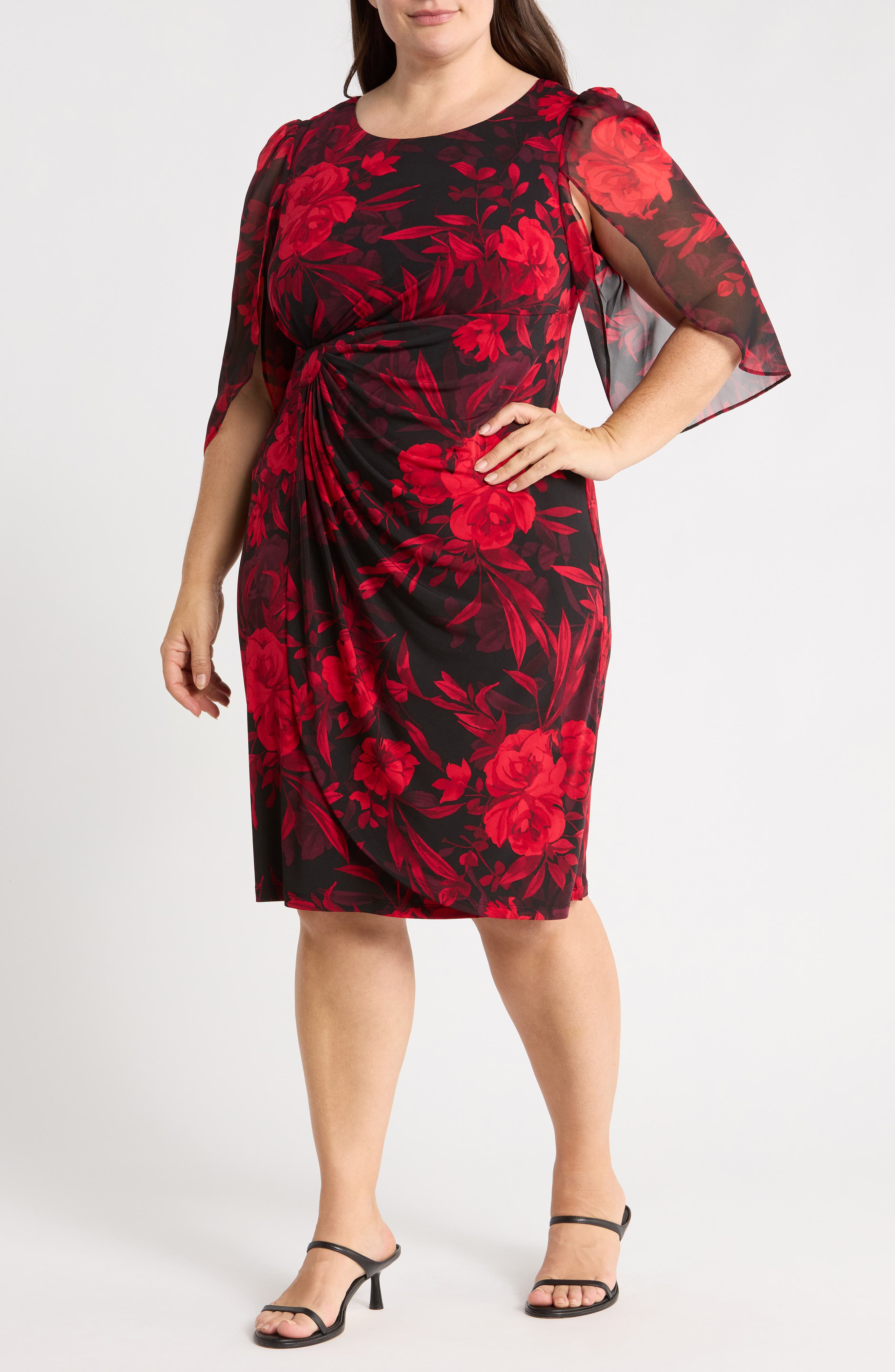Cape Sleeve Faux Wrap Dress