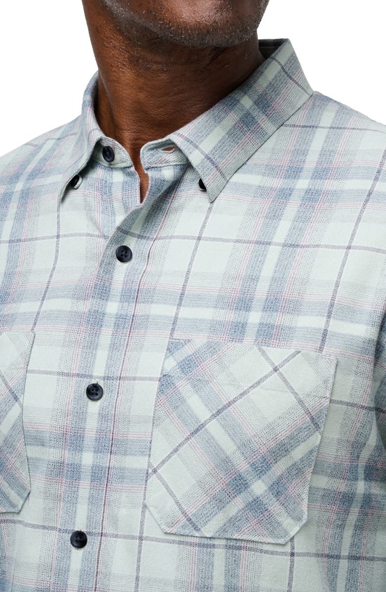 TravisMathew Cloud Plaid Flannel Button-Up Shirt, Alternate, color, Jadeite/Elderberry