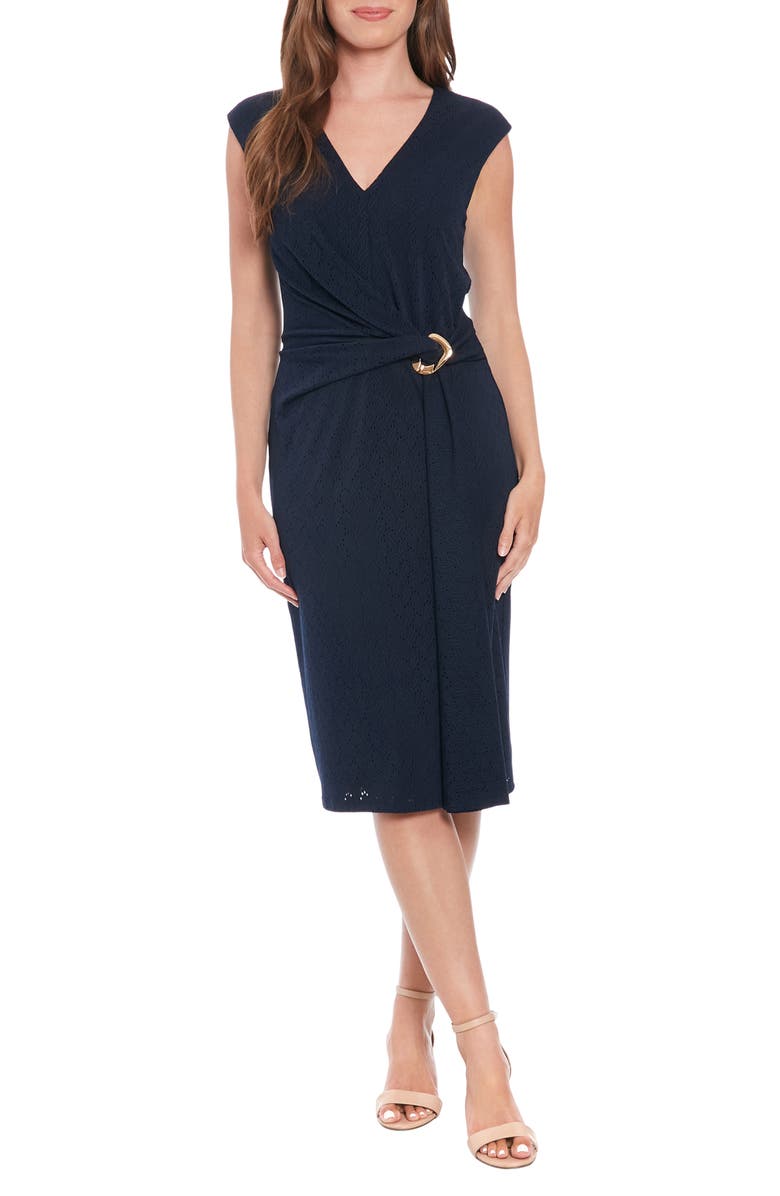 London Times Sleeveless Twisted Waist Midi Dress, Main, color, 