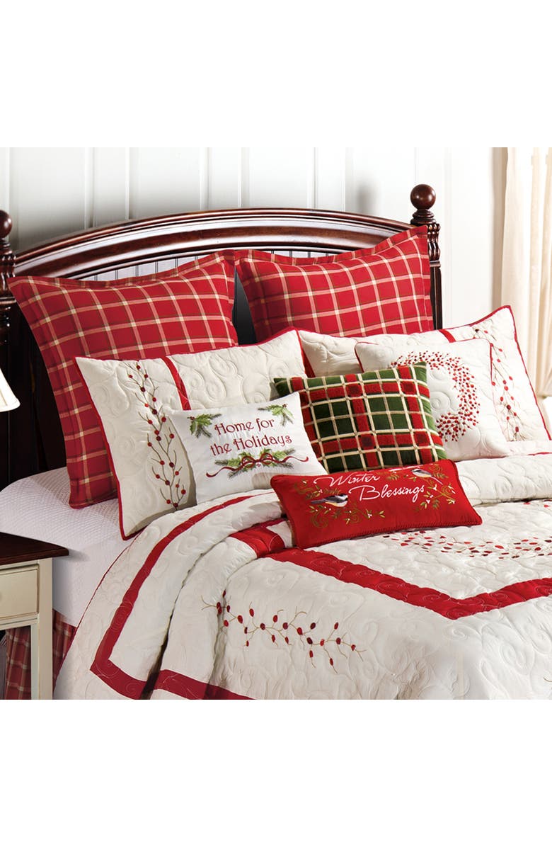 C&F Home 20" x 26" Christmas Berry Wreath Quilted Standard Pillow Sham, Alternate, color, Red