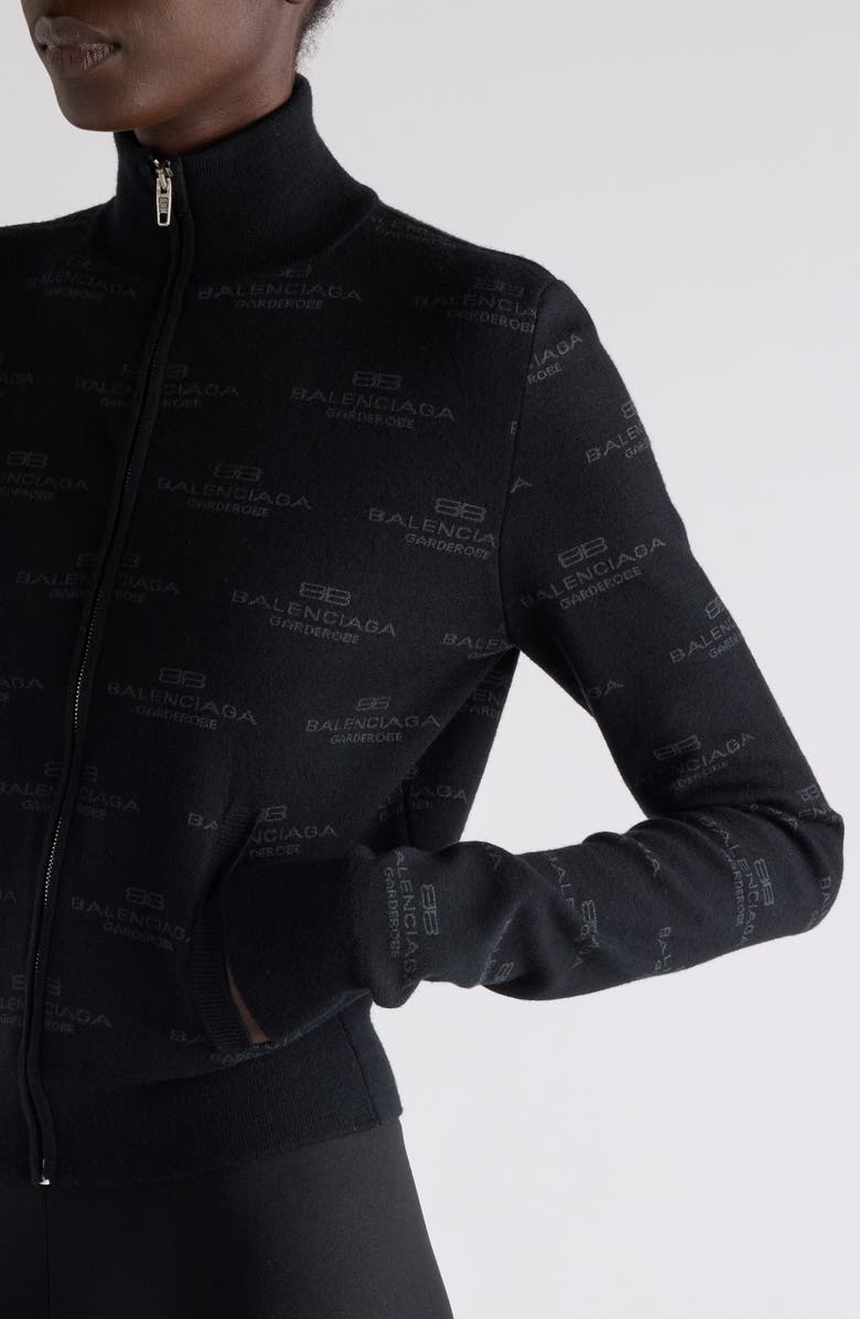Balenciaga BB Monogram Wool & Cotton Blend Full Zip Sweater, Alternate, color, 1269 Black/Grey