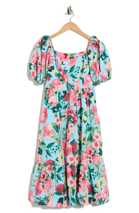 Puff Sleeve Flounce Midi Dress