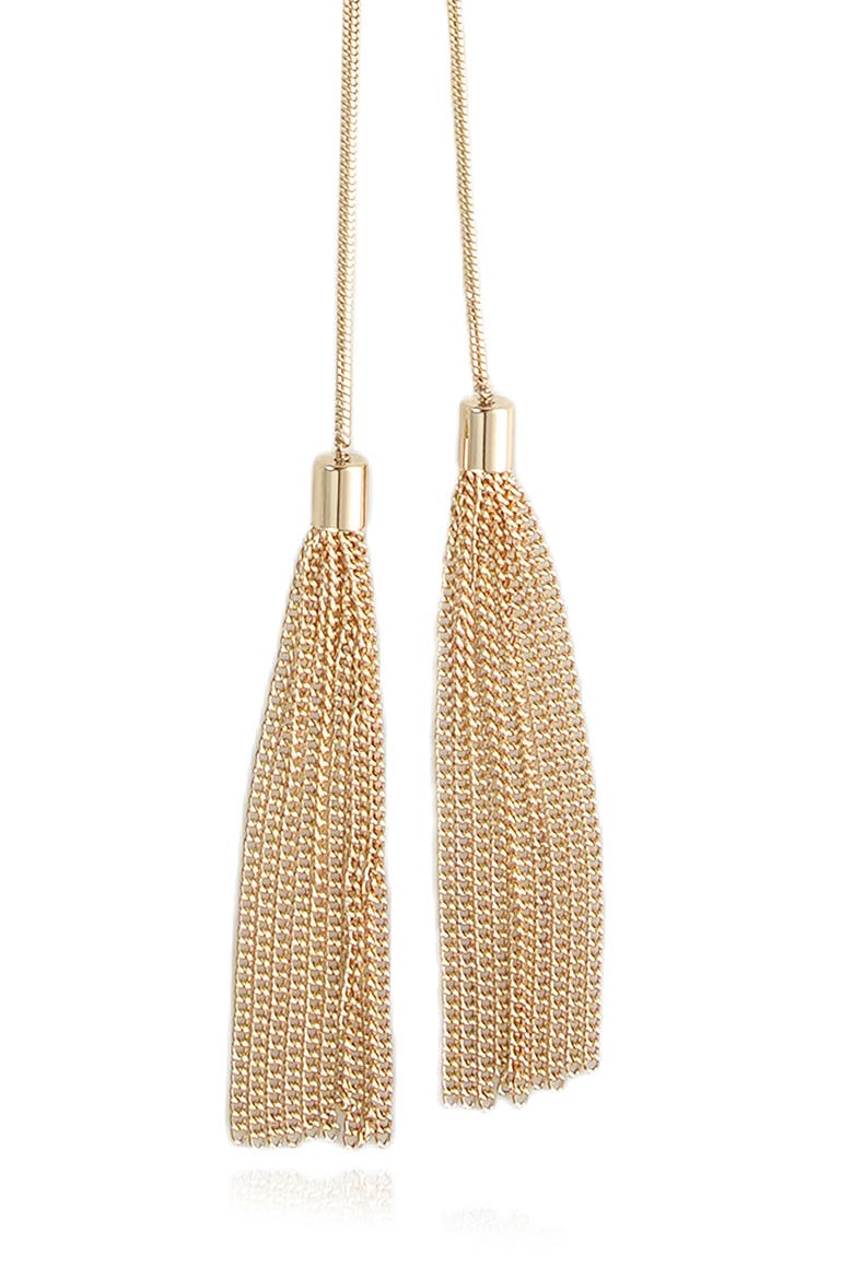 Double Chain Tassel Bolo Necklace, Alternate, color, GOLD