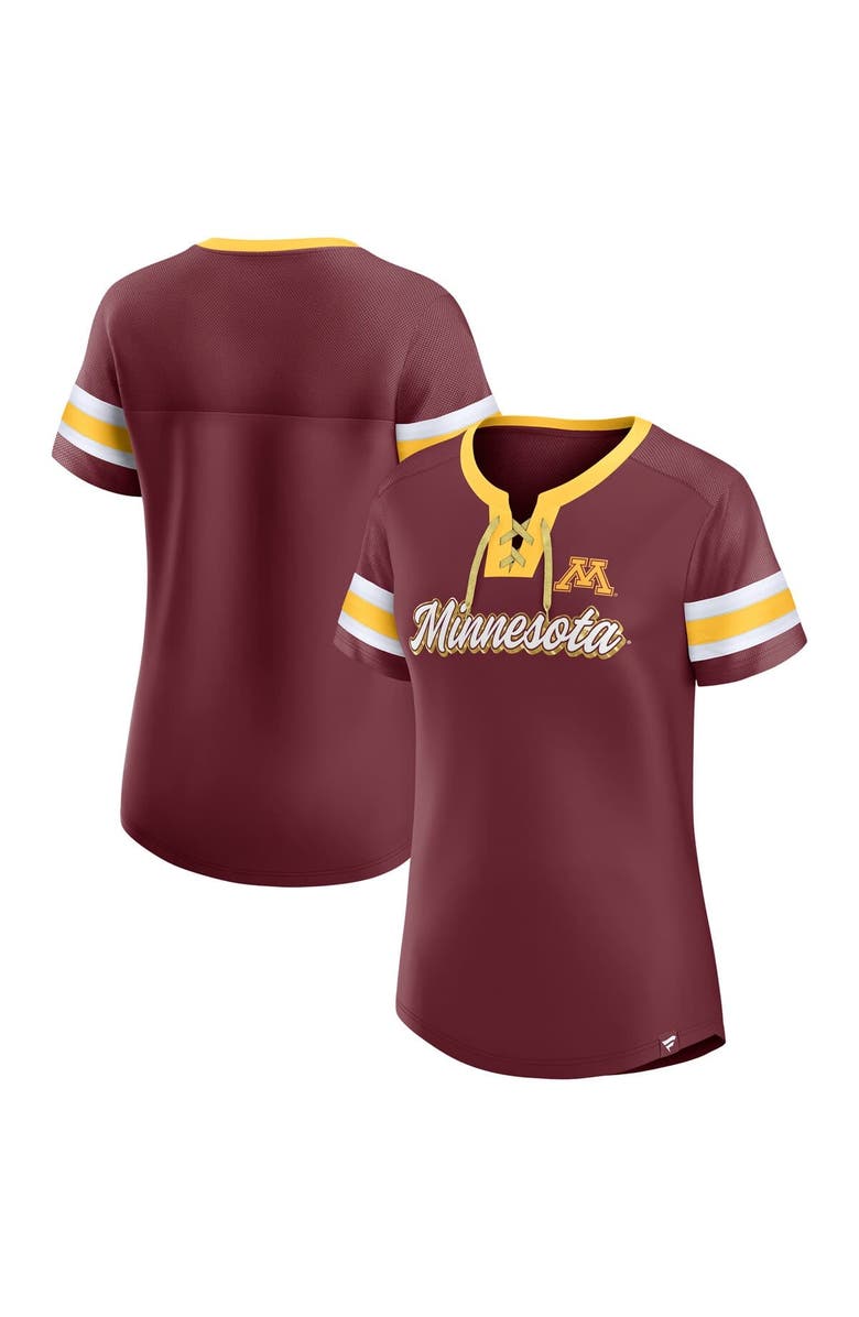 FANATICS Women's Fanatics Maroon Minnesota Golden Gophers Iconic Athena Lace-Up T-Shirt, Main, color, Maroon
