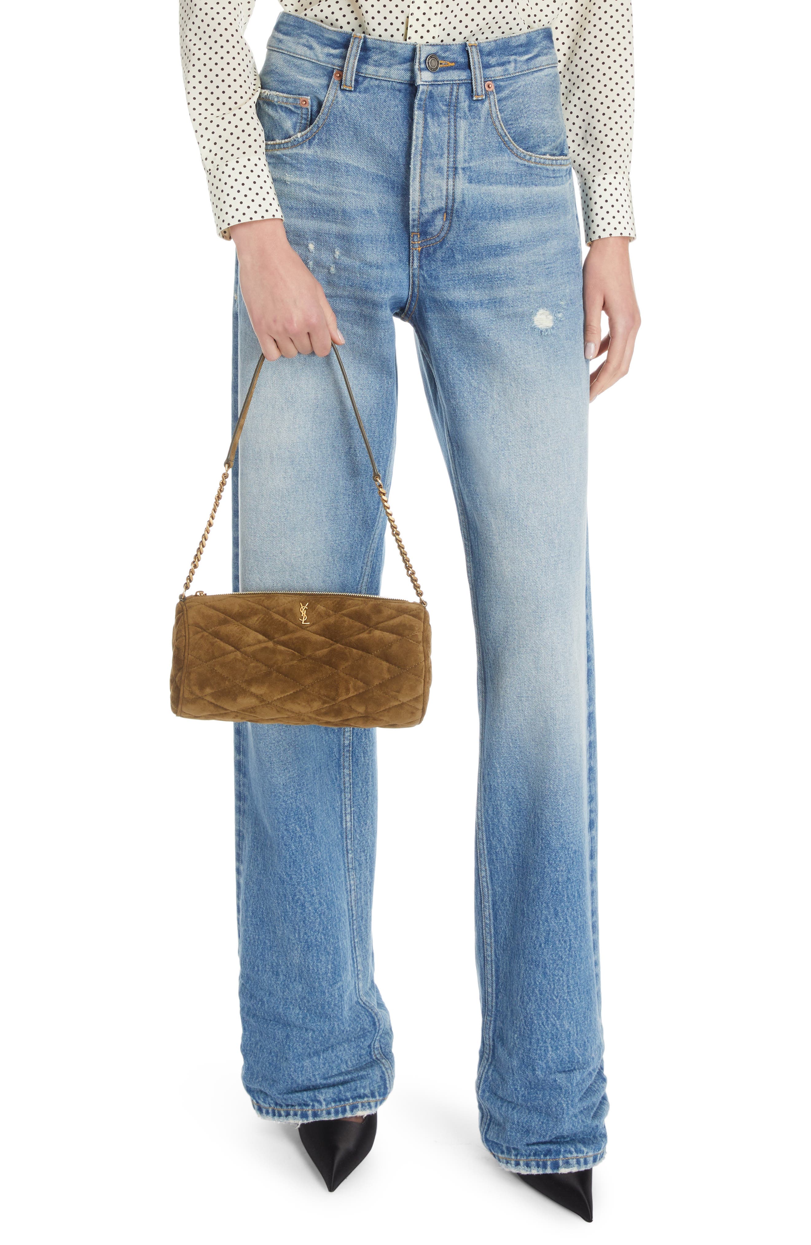 Saint Laurent Small Sade Quilted Suede Tube Bag, Alternate, color, 