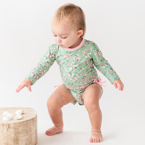 Rufflebutts Toddler Girls Long Sleeve Upf50+ One Piece Rash Guard In Tea Roses