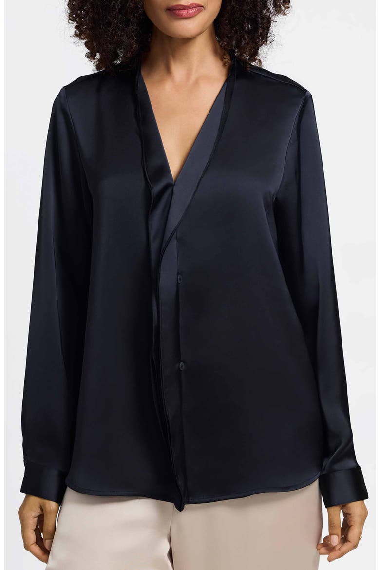 Rosale Ruffle Placket Button-Up Shirt, Main, color, BLACK