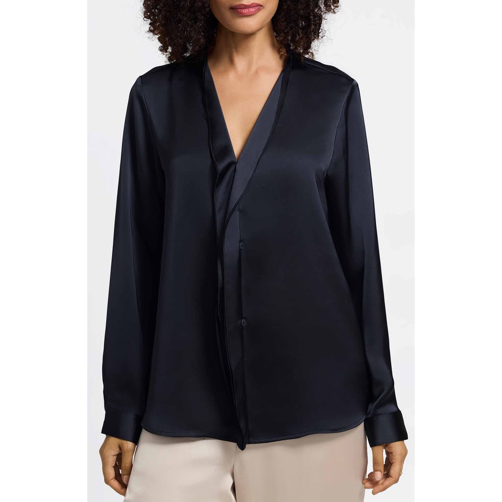 Foxcroft Rosale Ruffle Placket Button-up Shirt In Blue