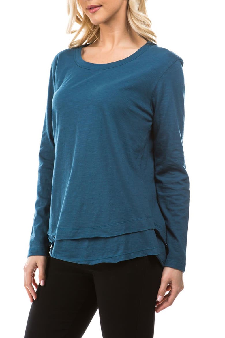Layered Hem Cotton Slub Top, Alternate, color, TEAL