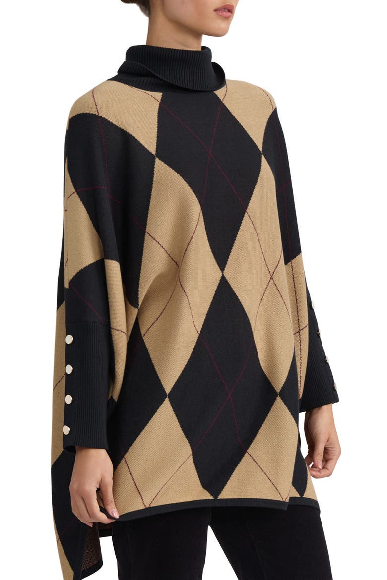 Oversize Argyle Plaid Jacquard Turtleneck Sweater, Alternate, color, JONES BLACK MULTI