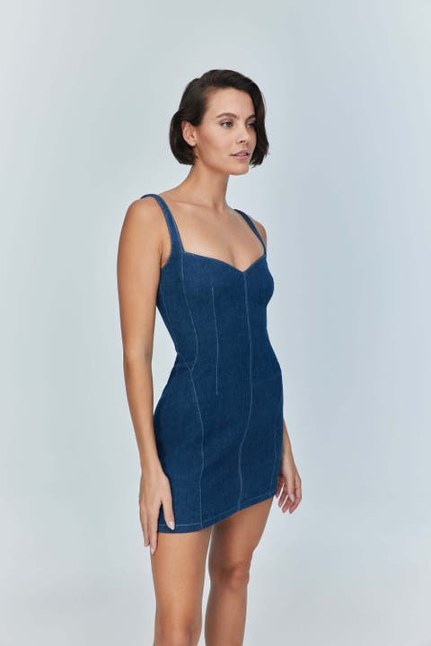 Jendue Women's Sosa Denim Mini Dress - Sleeveless Bodycon Jean Dress