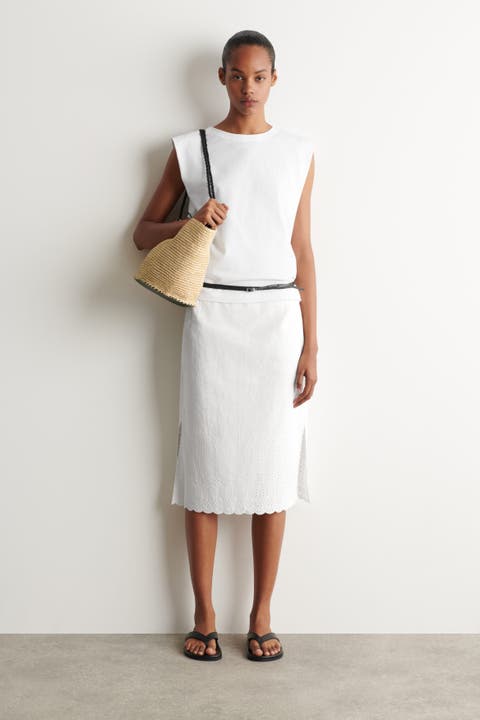 Eyelet Cotton-linen Skirt