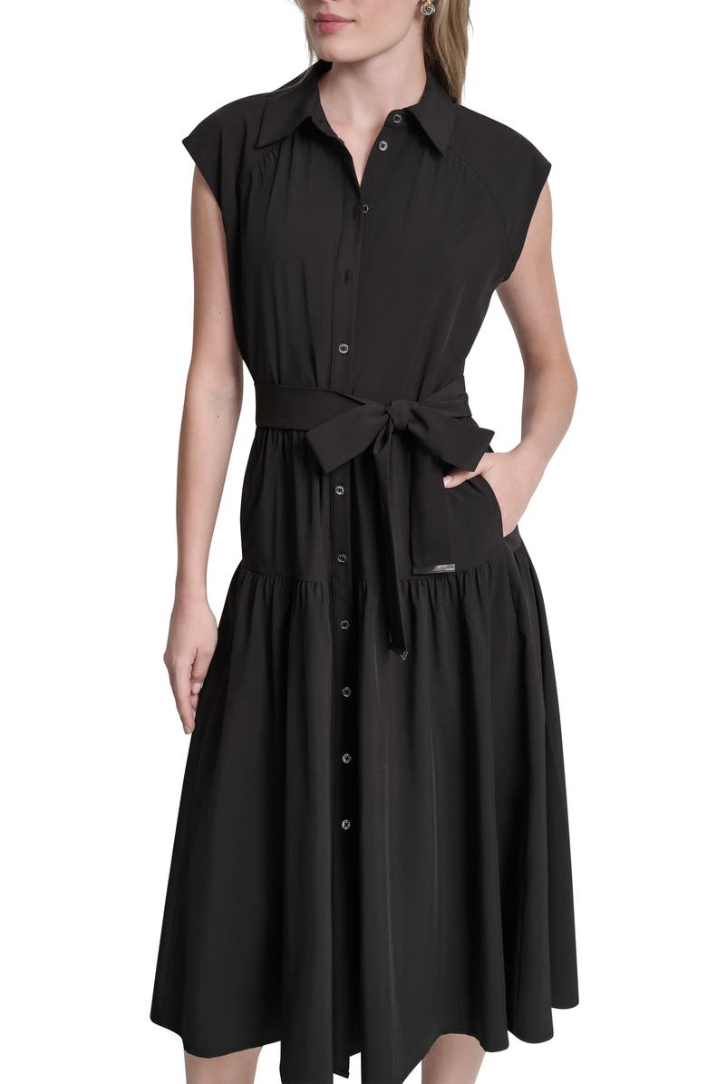 DKNY Drop Waist Shirtdress, Alternate, color, Black