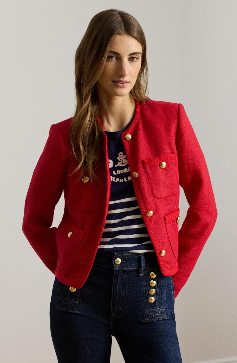 Lauren Ralph Lauren Linen Herringbone Jacket, Alternate, color, Cruise Red