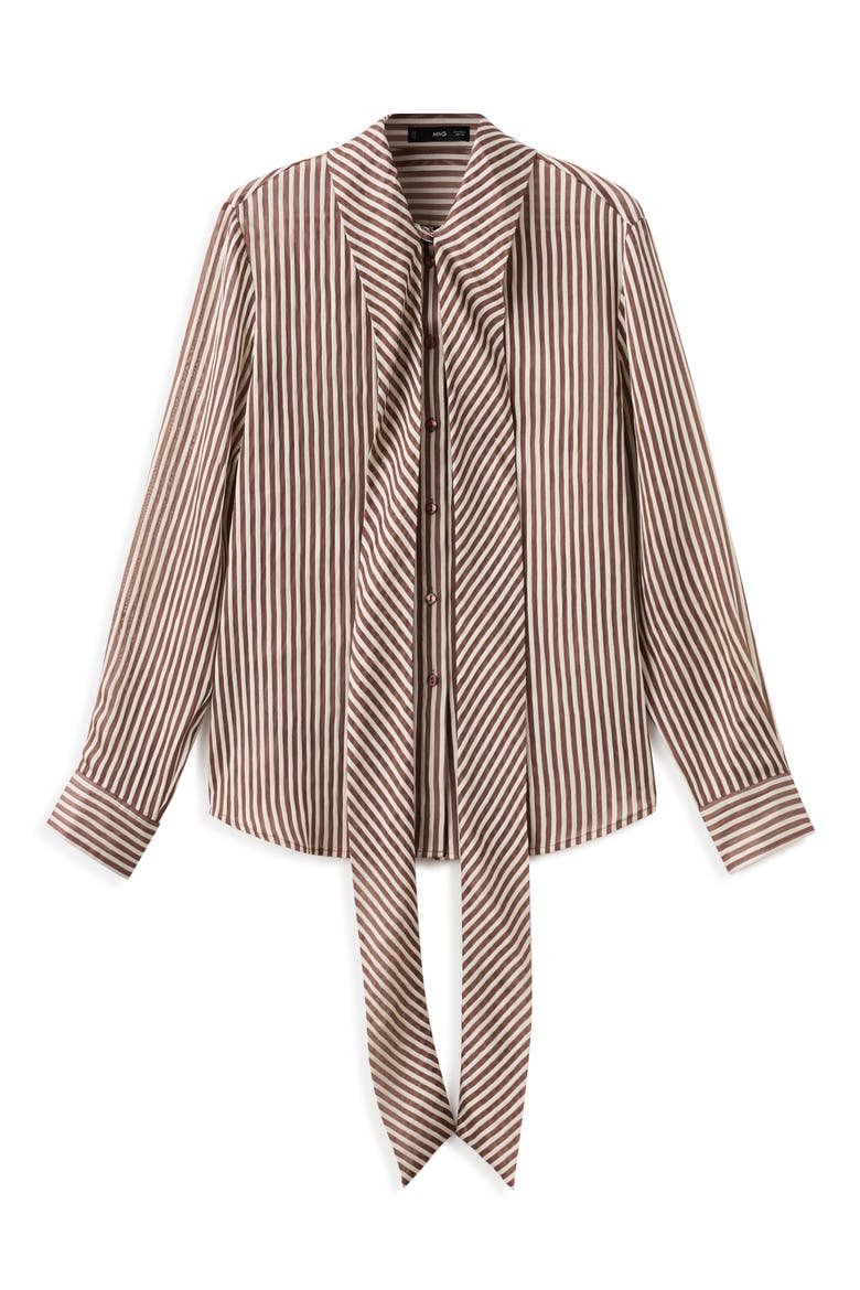 Stripe Tie Neck Top, Alternate, color, BROWN