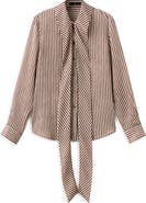 MANGO Stripe Tie Neck Top