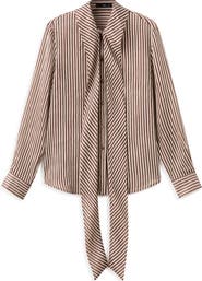 MANGO Stripe Tie Neck Top