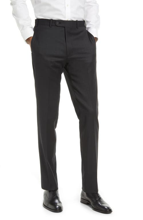 JB Britches Flat Front Stretch Wool Trousers in Charcoal 