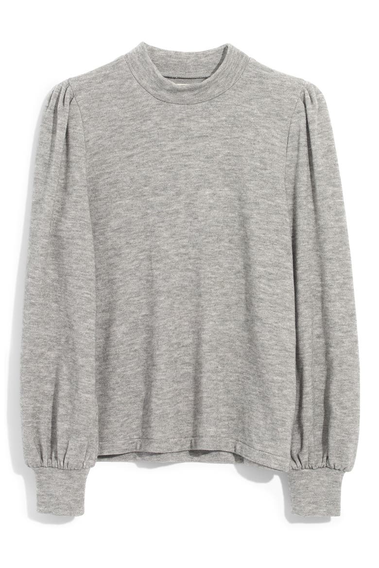 Puff Sleeve Mock Neck Top, Main, color, HEATHER GREY