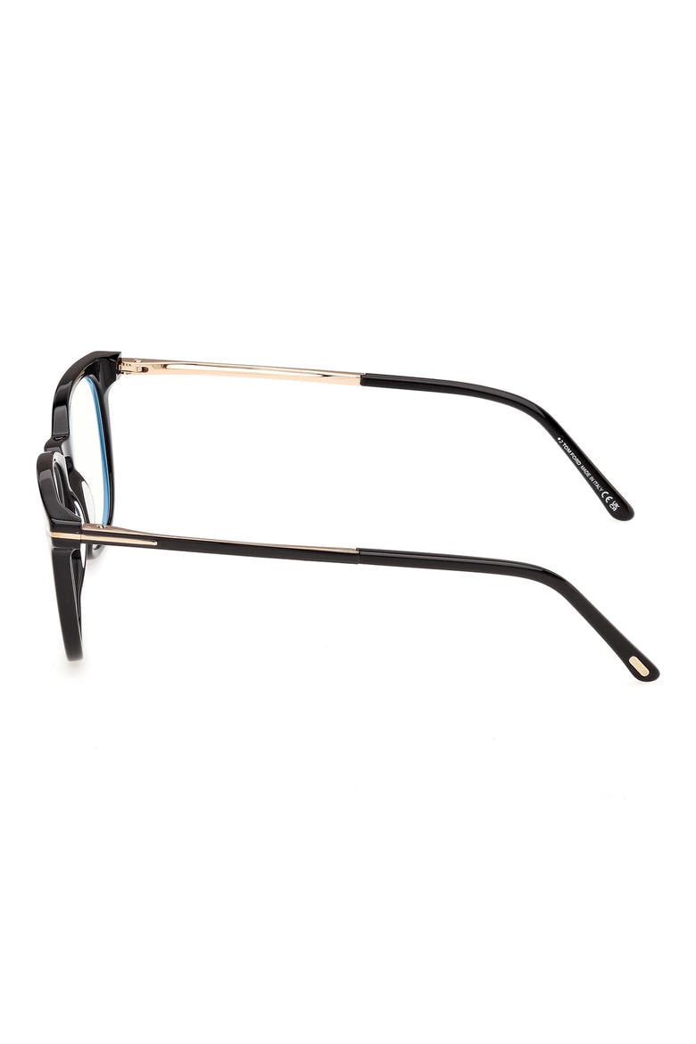 52mm Square Blue Light Blocking Glasses, Alternate, color, SHINY BLACK ROSE GOLD T LOGO
