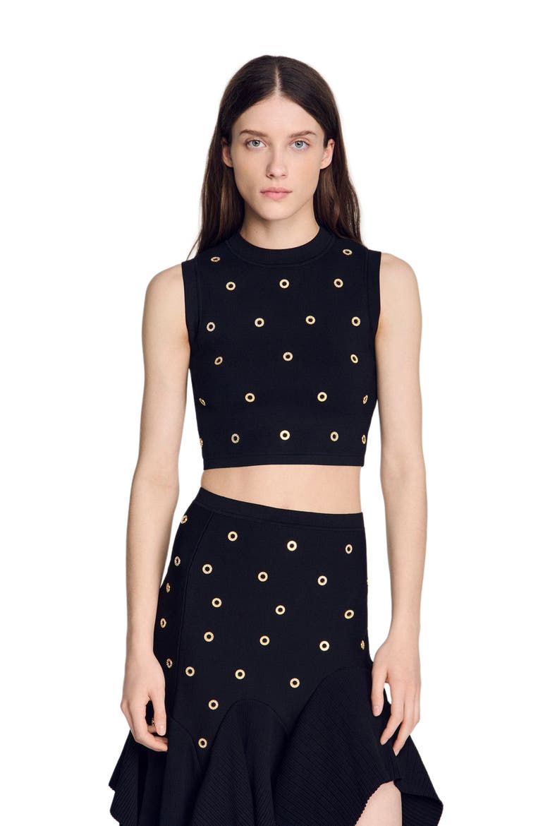 Studded knit top, Main, color, Black