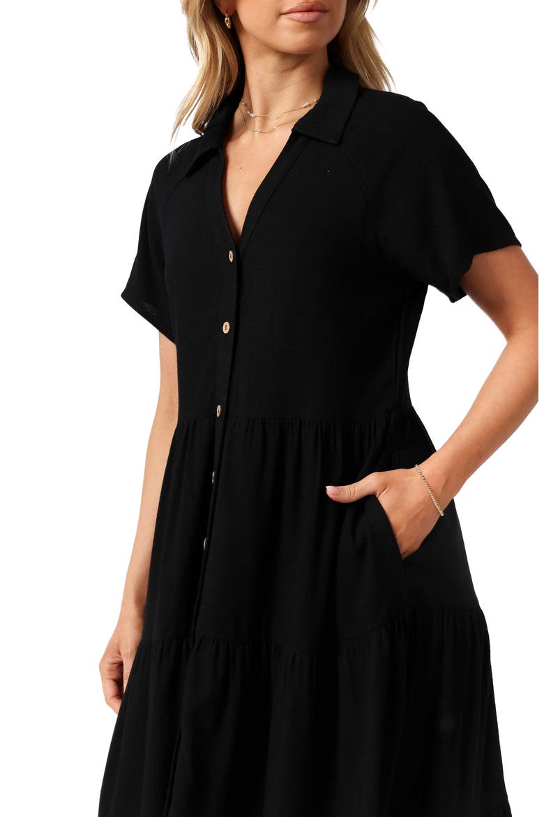Natalya Linen Midi Shirtdress, Alternate, color, BLACK