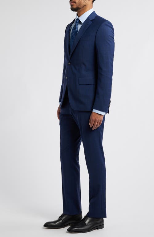 Hugo Boss Boss Huge Slim Fit Navy Glen Plaid Wool Suit In Dark Blue