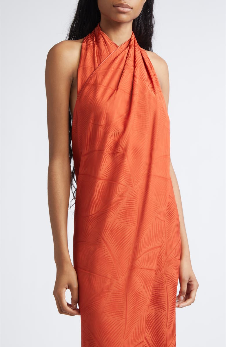 Johanna Ortiz Silent Water Palm Jacquard Drape Satin Top, Alternate, color, Rust