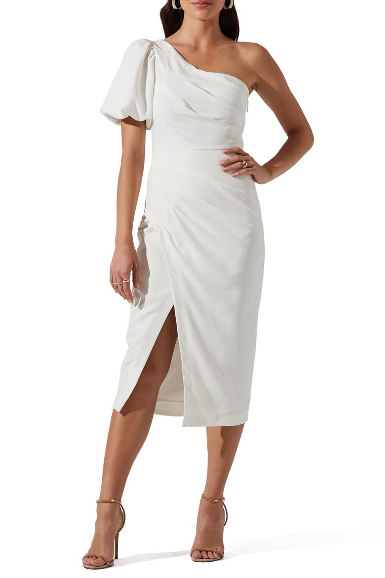 Joelle One-Shoulder Puff Sleeve Dress, Main, color, WHITE
