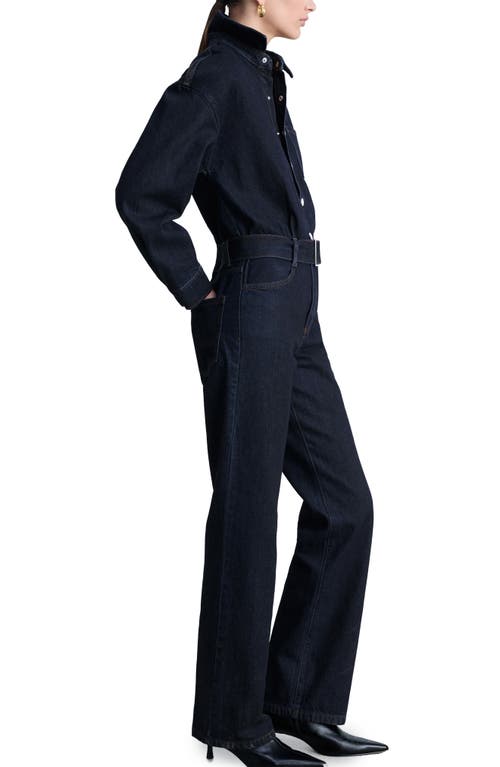 Mango Belted Long Sleeve Jumpsuit In Open Blue
