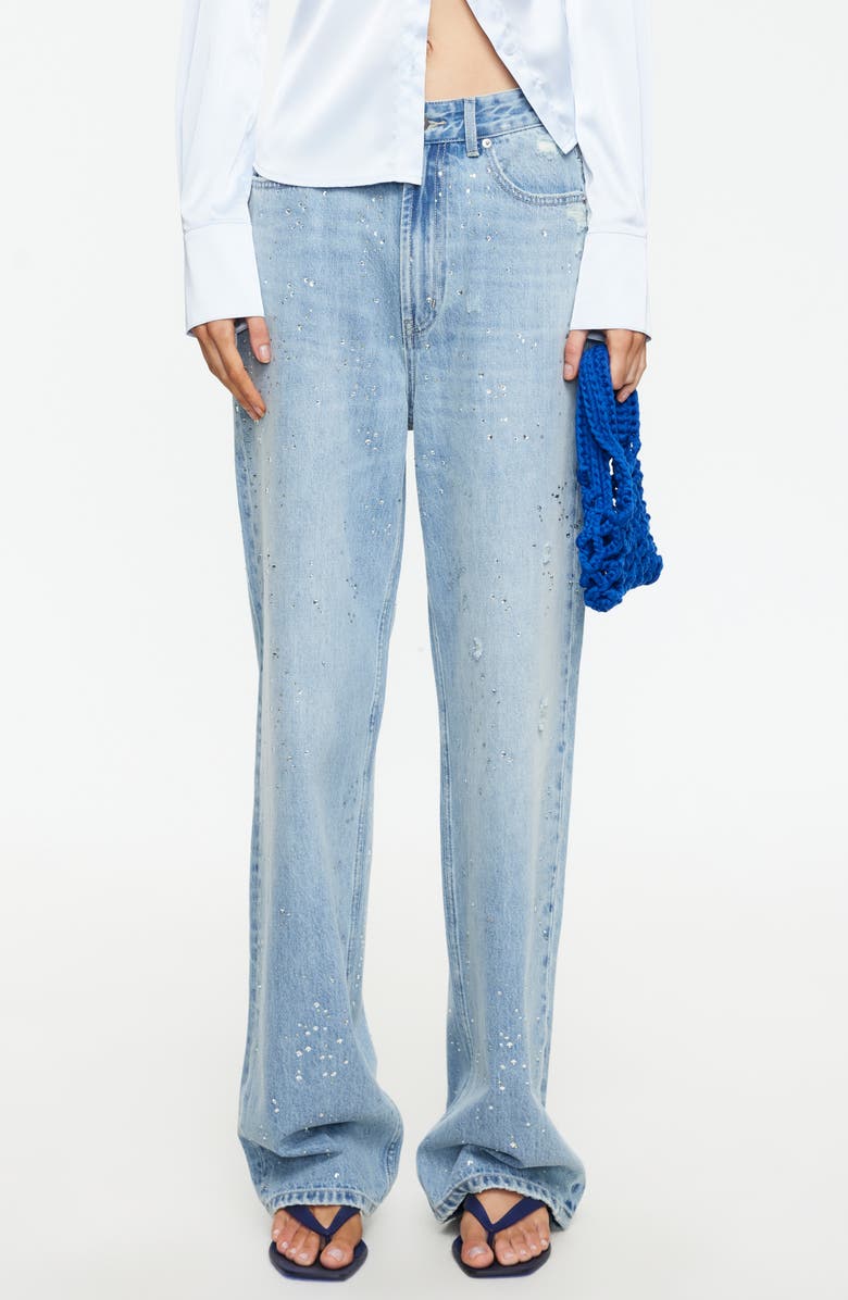 LIONESS Diamante Wide Leg Jeans, Main, color, Light Denim