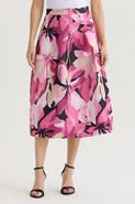 Ming Wang x Family Savvy Shimmer Lined Floral Jacquard Woven Midi Skirt