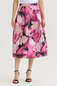 Ming Wang x Family Savvy Shimmer Lined Floral Jacquard Woven Midi Skirt