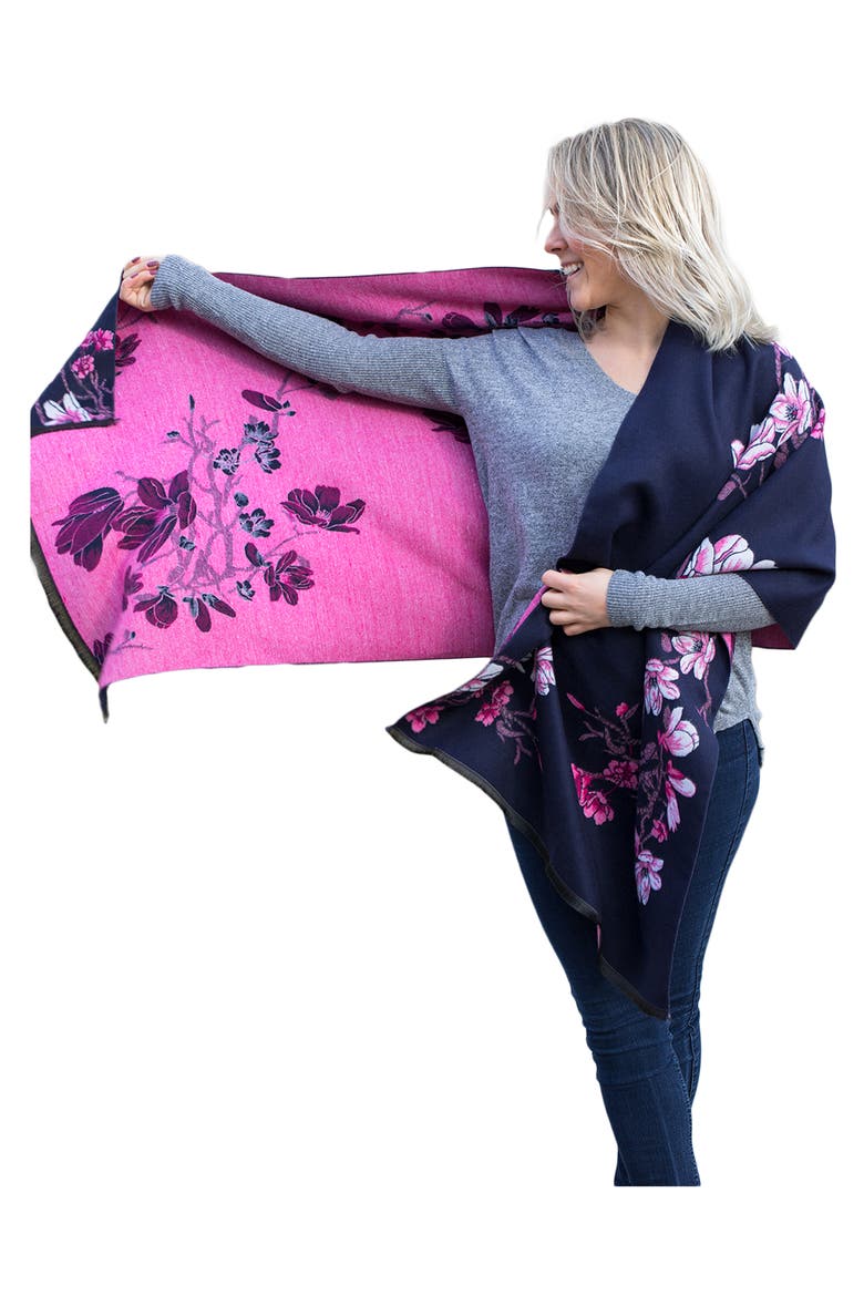 Floral Pattern Reversible Scarf, Alternate, color, NAVY COMBO