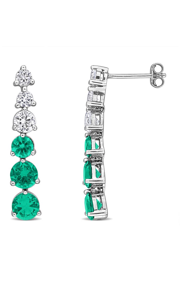 Lab Created Emerald Linear Drop Earrings, Main, color, GREEN