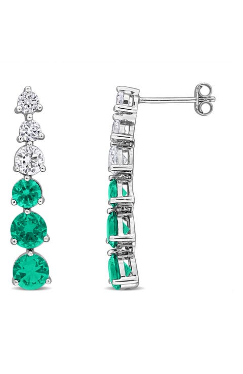 Lab Created Emerald Linear Drop Earrings