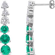 DELMAR Lab Created Emerald Linear Drop Earrings