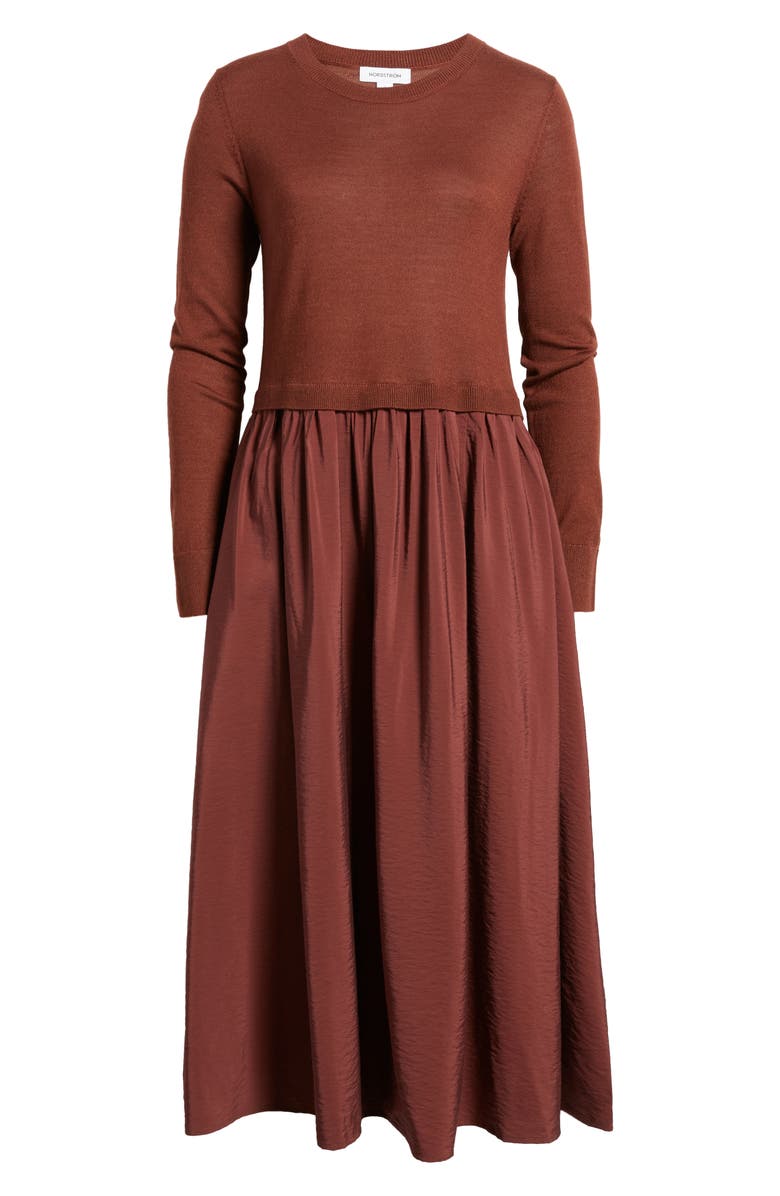 Nordstrom Mixed Media Long Sleeve Midi Dress, Alternate, color,