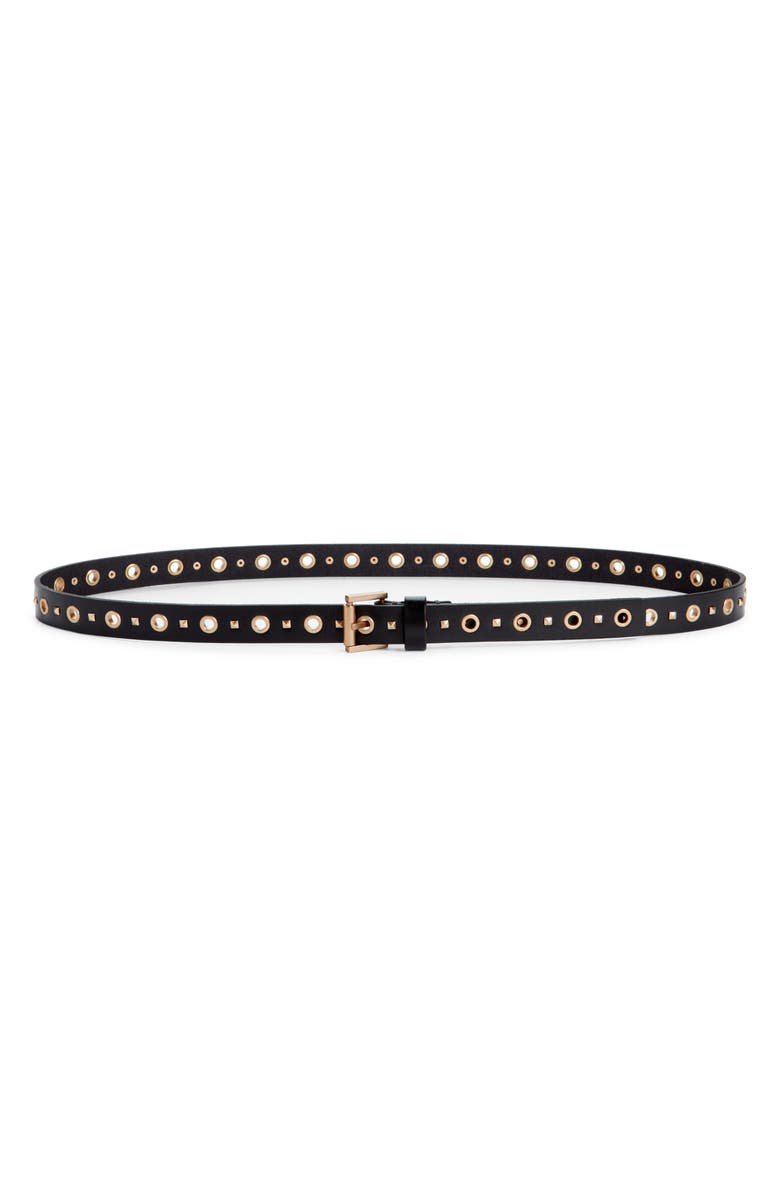 AllSaints Mini Pyramid Stud & Flat Eyelet Leather Belt, Main, color, 