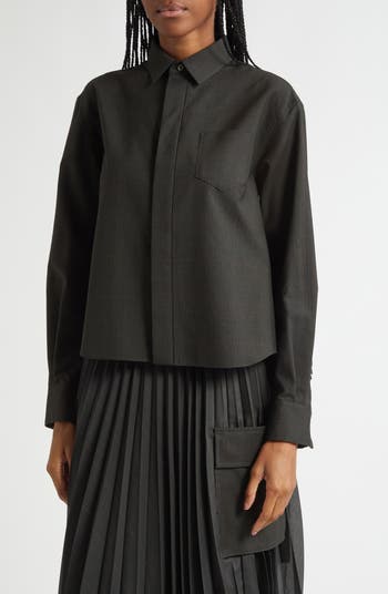 Sacai Glen Check Mixed Media Button-Up Shirt | Nordstrom