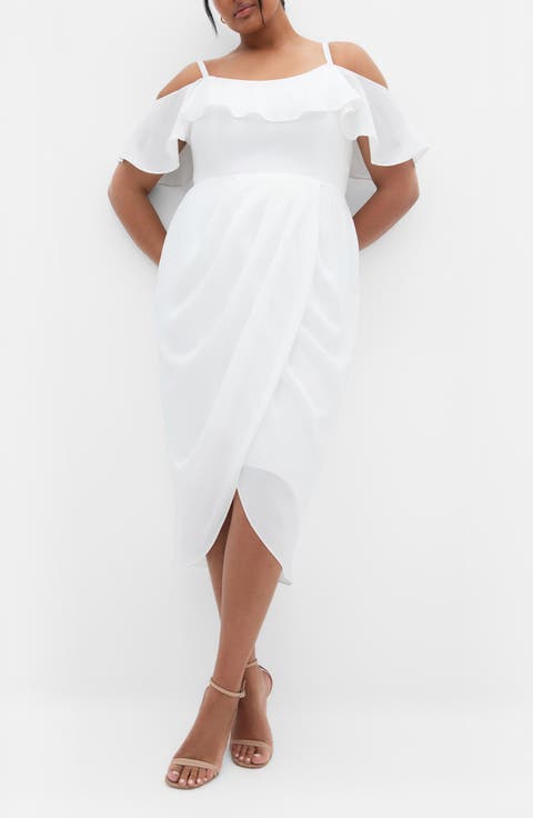 Flirtation Ruffle Off the Shoulder Cocktail Dress (Plus)