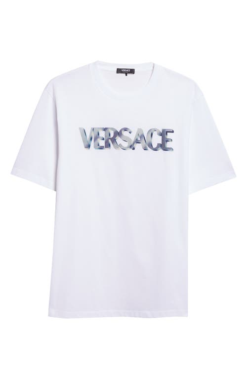 Versace 3d Logo Compact Cotton Jersey Graphic T-shirt In White