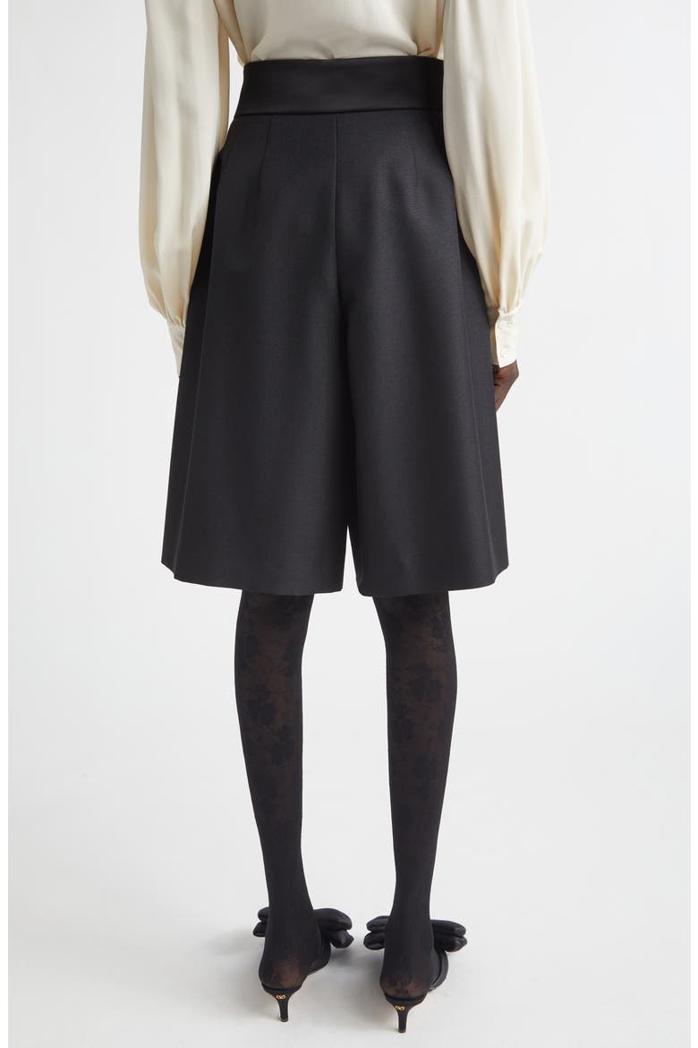 Bow Waist Wool & Mohair Bermuda Shorts, Alternate, color, BLACK