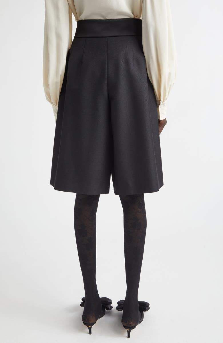 Valentino Bow Waist Wool & Mohair Bermuda Shorts, Alternate, color, Black