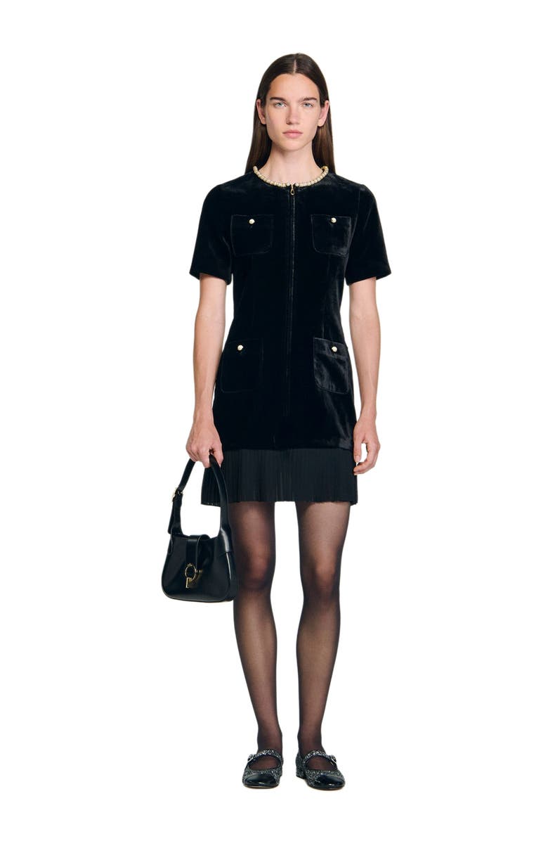 SANDRO Short velvet dress, Alternate, color, Black
