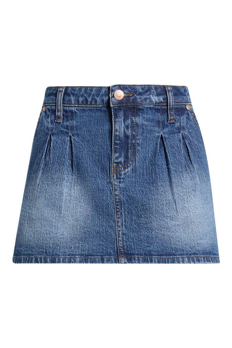 Pleated Denim Miniskirt, Alternate, color, MEDIUM WASH