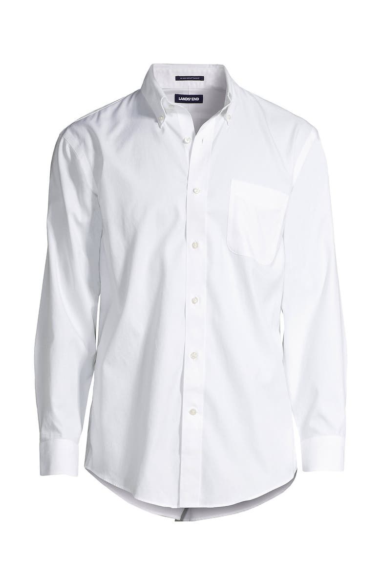 Lands' End School Uniform  Tailored Fit No Iron Solid Supima Cotton Pinpoint Buttondown Collar Dress Shirt, Alternate, color, White