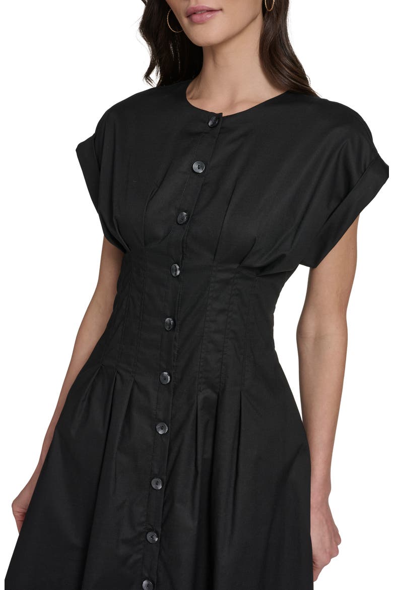 Pintuck Fit and Flare Shirtdress, Alternate, color, BLACK