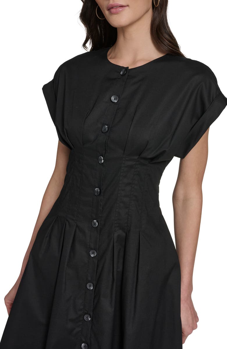 Calvin Klein Pintuck Fit and Flare Shirtdress, Alternate, color, Black